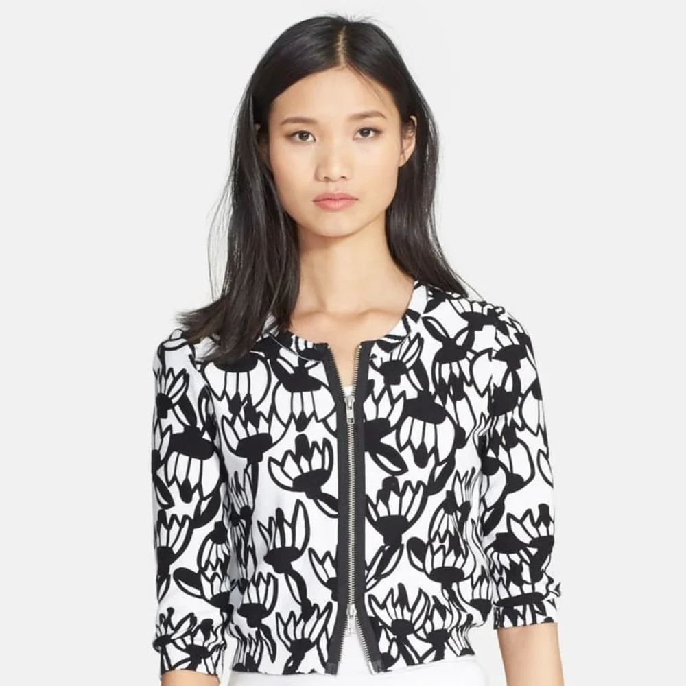 Tracy Reese Cropped Full Zip Floral Black Sweater XS - Picture 9 of 9